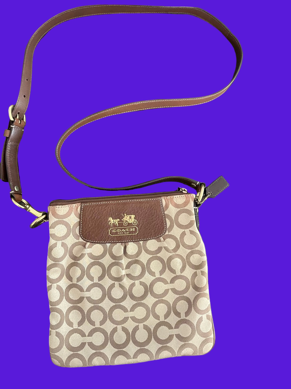 Coach Beige & Brown Signature Canvas Crossbody Bag